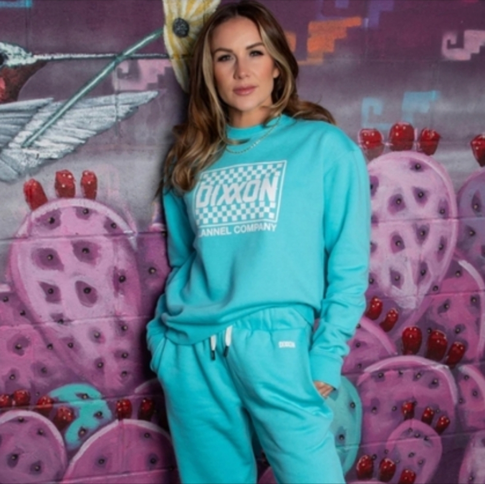 Dixxon  Women's Tiffany Blue Checkers Crewneck Sweatshirt XL